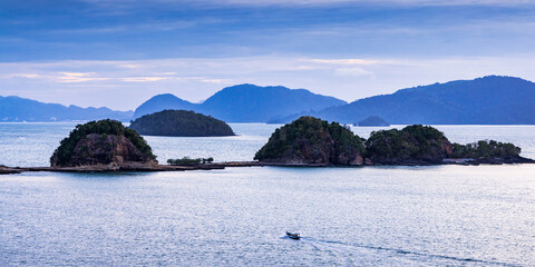 Panoramic view of the Langkawi archipelago in the Andaman Sea, Malaysia.