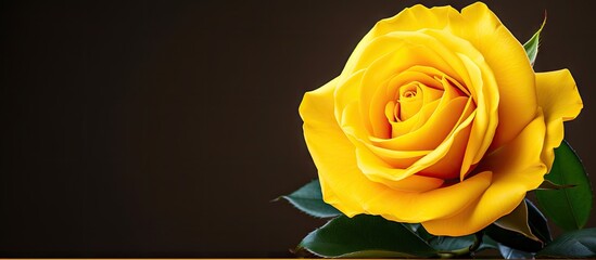 Bright yellow rose in vase on table