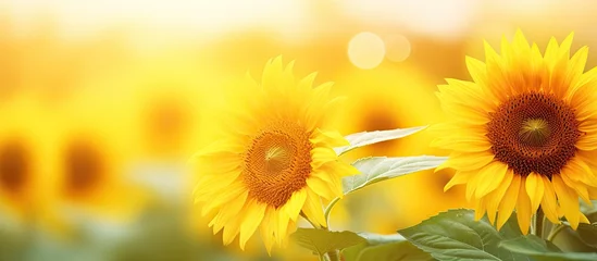 Zelfklevend Fotobehang Two sunflowers in a sunflower field © Ilgun