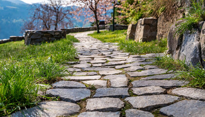 Close-up of paved stone pathway.