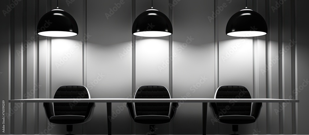 Poster monochrome photo of a conference room with a rectangular table and chairs in a symmetrical layout. t