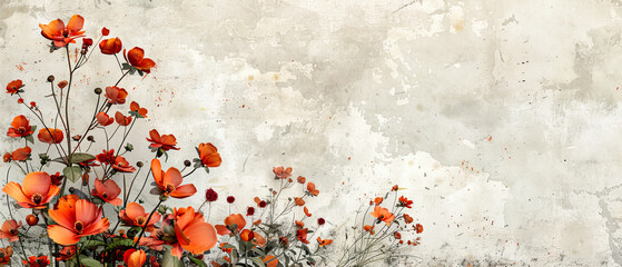 Time-Worn Beauty: A Floral Grunge Background, Where Vintage Meets Nature in a Symphony of Textures - obrazy, fototapety, plakaty