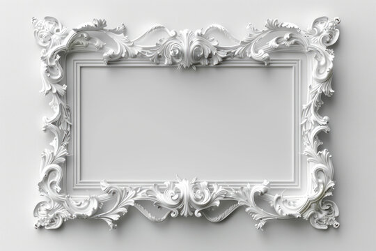 Whimsical 3D Rendered White Baroque Frame: Elegant, Surreal, and Perfect for Text or Photos on a Clean White Background