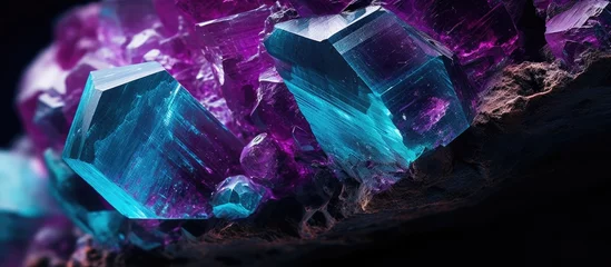 Poster Purple and blue crystals cluster close up © Ilgun