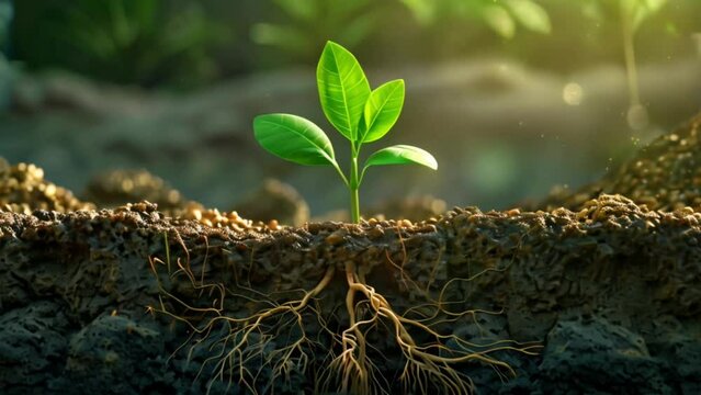 green seedling young plant growing in rich soil, spring and new life concept Generative AI