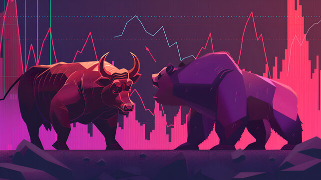 Stock Market Bull VS Bear on the Wall Street Aspect 16:9