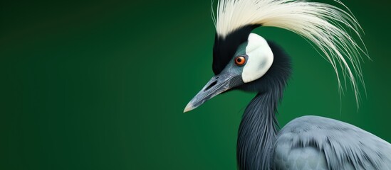 Fototapeta premium A bird with a long white head and distinctive black and white beak