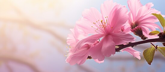 Pink flower on a branch - obrazy, fototapety, plakaty
