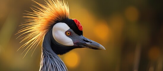 Fototapeta premium Grey crowned crane with distinctive red head and black beak