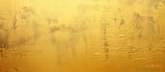 A close up of a gold painted wall with a black and white clock