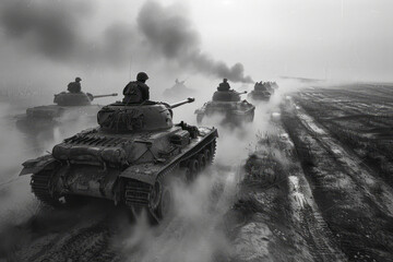 March of Victory: Capturing the Essence of WW2 through Black and White War Photography - obrazy, fototapety, plakaty