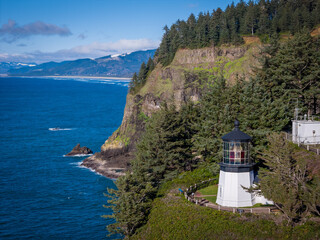 Cape Meares Lighthouse Oregon Coast Tillamook County Highway 101 Aerial View 2
