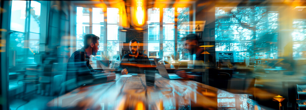 Abstracted trio of executives gearing up for office rendezvous