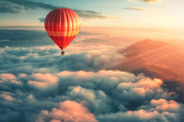 a hot air balloon above clouds - obrazy, fototapety, plakaty