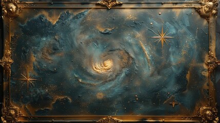 the captivating blend of a cosmic starfield backdrop and an ancient astronomical map border, perfect for showcasing astronomy tools. - obrazy, fototapety, plakaty