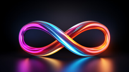 3D render of a colorful infinity sign on a black background. Generative AI
