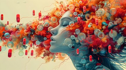 Psychedelic of Opioid's Impact on the Brain's Consciousness and Perception - obrazy, fototapety, plakaty