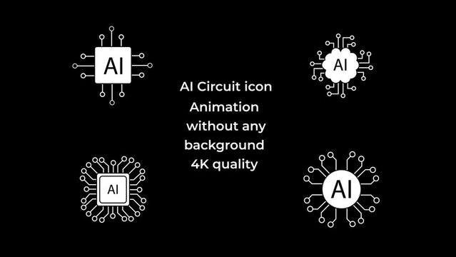 High Quality 4K AI Circuit Icon Animation. Transparent and Background Free Technology Icons for Websites, Presentations, and Videos, Available for Purchase.
