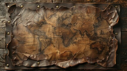 Embrace heritage fashion with a rustic aged leather center and vintage map border, perfect for showcasing travel accessories.