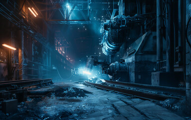 Metallurgical factory. Industrial fantasy concept.  - obrazy, fototapety, plakaty