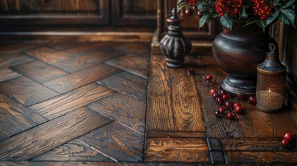 Create an elegant ambiance with a Dark Oak center complemented by a Classic English Manor border for a touch of tradition in home decor. - obrazy, fototapety, plakaty