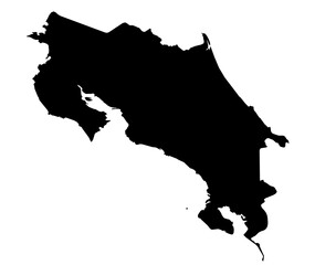 A contour map of Costa Rica. Graphic illustration on a transparent background with black country's borders