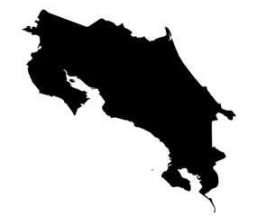 A contour map of Costa Rica. Graphic illustration on a transparent background with black country's borders