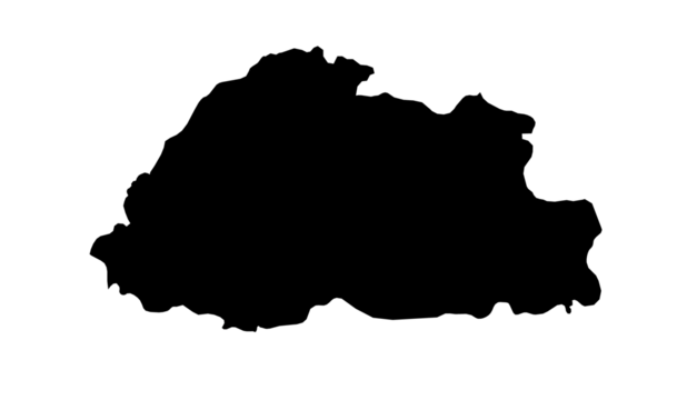 A contour map of Bhutan. Graphic illustration on a transparent background with black country's borders