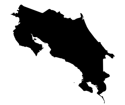 A contour map of Costa Rica. Graphic illustration on a transparent background with black country's borders