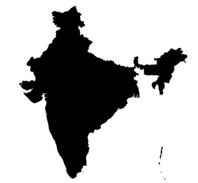 A contour map of India. Graphic illustration on a transparent background with black country's borders