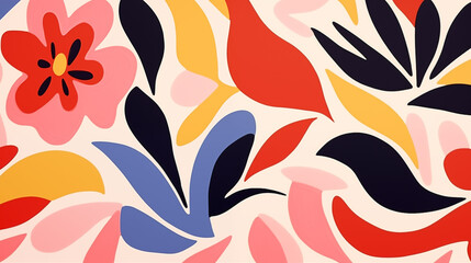 Fond avec des illustrations de fleurs colorées et minimalistes. Plante, nature, art. Pour conception et création graphique.