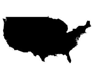 A contour map of USA. Graphic illustration on a transparent background with black country's borders