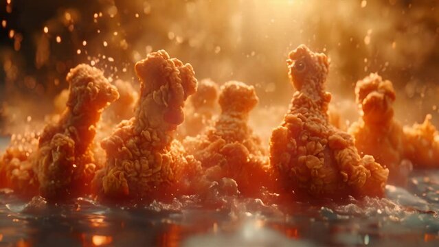 Cinematic close-ups showcase crispy fried chicken legs.generative ai