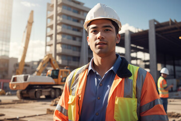 A civil engineer stands looking at the construction site