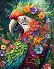 A whimsical parrot made of flowers - 765195661