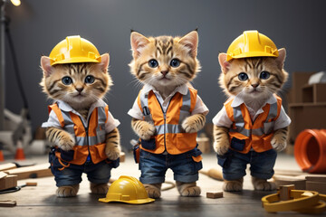 Adorable cats dressed as construction workers ready for a project
