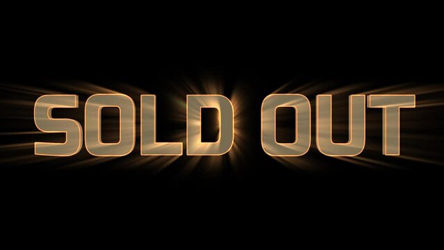 Sold Out Floating Glowing Golden Retro Letters Animated Message Background. Gold retro film style, social media design, concept vlog, title video for you tube or network marketing	
