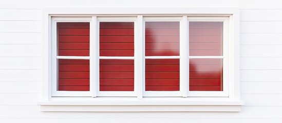 A white house features a red window with white trim on its exterior