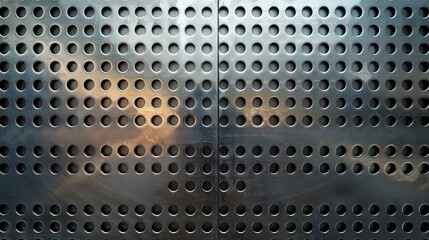 A perforated stainless metal sheet is used as a background with a pattern design. - obrazy, fototapety, plakaty