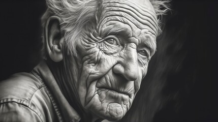 Elderly Man A Lifetime Of Stories In His Eyes, in Black and White