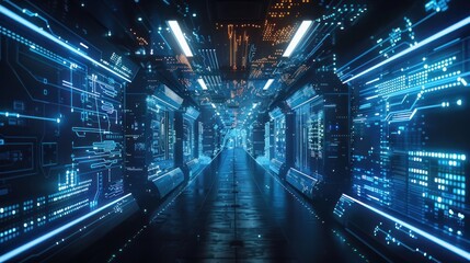 A 3D-rendered motion graphic that portrays a futuristic circuit background