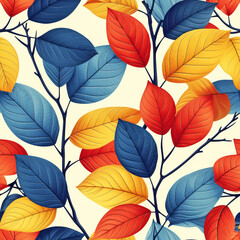 Fototapeta premium Seamless Leaf Pattern in Vibrant Colors