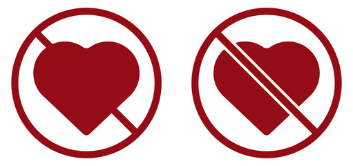 love heart ban prohibit icon. Not allowed to love. Forbidden love valentine - obrazy, fototapety, plakaty