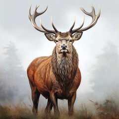 Naklejka na ściany i meble red deer, gazing at the camera, high resolution, hyper-realistic сreated with Generative Ai