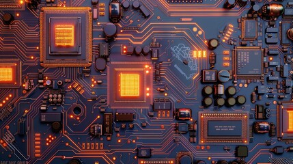 An intricate image of a circuit board serving as a technology background