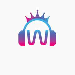Initial Letter W Music Logo, Music Logo Crown Headphone Symbol Logo Icon Vector Template