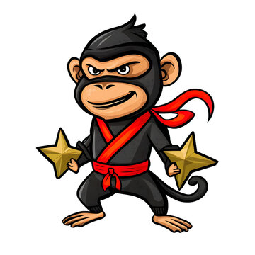 recommend clip art: Monkey ninja vector isolated on transparent background. generative ai
