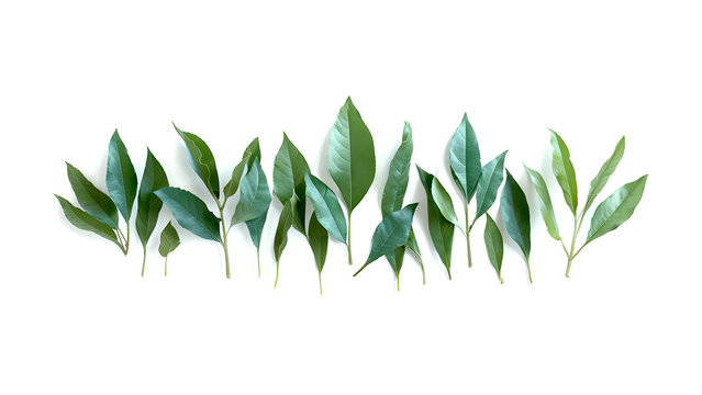 green leaves isolated on white background, ai generative