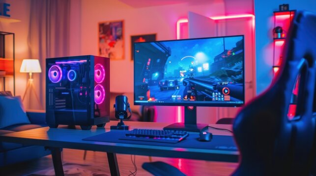 An immersive image showcasing a powerful personal computer gamer rig