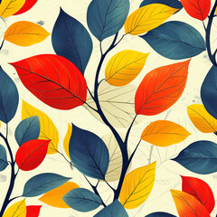 Fototapeta na wymiar Seamless Leaf Pattern in Vibrant Colors
